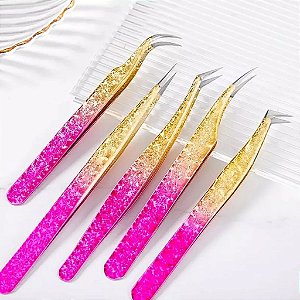 PINÇAS DE CILIOS ROSA COM DOURADO AOYASIYUE