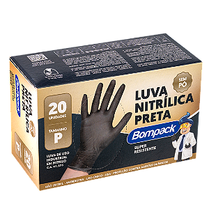 CAIXA DE LUVA COM 20UND P(7) NITRILICA PRETA BOMPACK