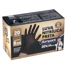 CAIXA DE LUVA COM 20UND M(8) NITRILICA PRETA BOMPACK