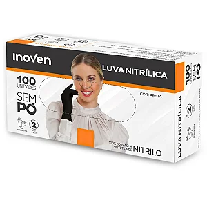 CAIXA DE LUVA NITRILICA PRETA M 100UND INOVEN