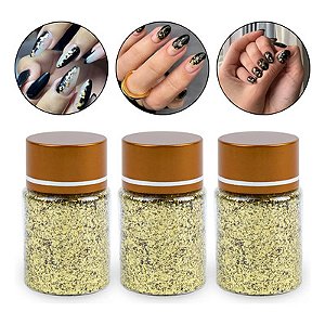 KIT COM 3 POTES DE FOLHA DE OURO DOURADA