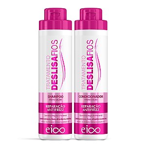 Kit Eico Deslisa Fios Shampoo 800ml + Condicionador 750ml Tratamento Antifrizz