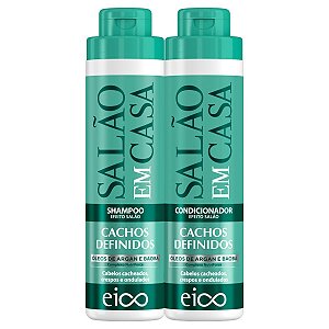 Kit Eico Salão Em Casa Cachos Definidos Shampoo 800ml + Condicionador 750ml Óleo de Argan e Baobá