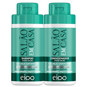 Kit Eico Shampoo 450ml Condicionador 400ml Salão em Casa Cachos Definidos Óleo de Argan e Baobá