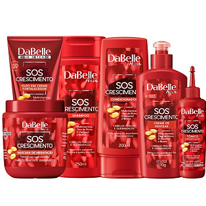 Kit Dabelle SOS Crescimento Shampoo 250ml e Condicionador 175ml + Máscara Fortalecimento 400g + Creme de Pentear 270g + Óleo em Creme 190ml + Tônico 100ml