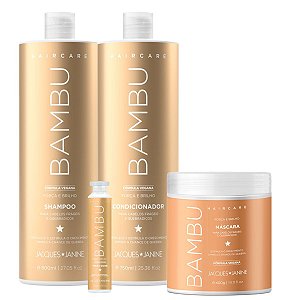Kit Jacques Janine Hair Care Bambu Shampoo 800ml Condicionador Leave-In 750ml Máscara Hidratação 400g Ampola 45ml
