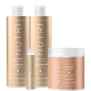 Kit Jacques Janine Hair Care Nutri Shampoo 450ml Condicionador 440ml Máscara Nutrição 400g Ampola 45ml