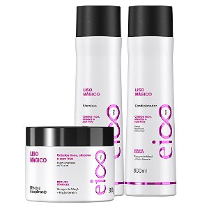 Kit Eico Pro Liso Mágico Shampoo 300ml Condicionador Leave-In 300ml Máscara Hidratação 300g