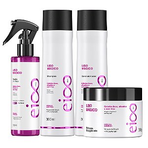 Kit Eico Pro Liso Mágico Shampoo 300ml Condicionador 300ml Máscara Hidratação 300g Spray Finalizador 200ml