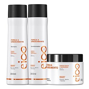 Kit Eico Pro Força e Crescimento Shampoo 300ml Condicionador Leave-In 300ml Máscara Hidratação 300g