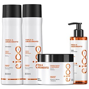 Kit Eico Pro Força e Crescimento Shampoo 300ml Condicionador Leave-In 300ml Máscara Hidratação 300g Spray Finalizador 200ml