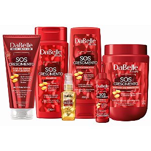 Kit Dabelle SOS Crescimento Shampoo 250ml Condicionador 175ml Máscara 800g Óleo em Creme 190ml Tônico 100ml Óleo Reparador 45ml