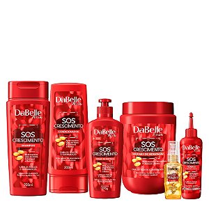 Kit Dabelle SOS Crescimento Shampoo 250ml Condicionador 175ml Máscara 800g Creme de Pentear 270g Tônico 100ml Óleo Reparador 45ml