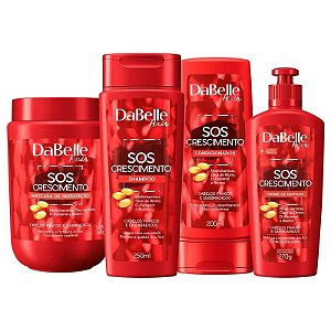Kit Dabelle SOS Crescimento Shampoo 250ml Condicionador 175ml Máscara 800g Creme de Pentear 270g