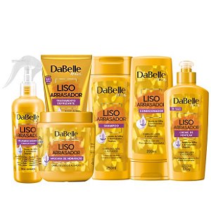 Kit Dabelle Liso Arrasador Shampoo 250ml Condicionador 175ml Máscara 400g Creme de Pentear 400g Óleo em Creme 190ml Selagem Mágica 180ml