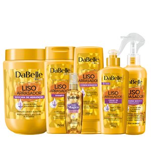 Kit Dabelle Liso Arrasador Shampoo 250ml Condicionador 175ml Máscara 800g Creme de Pentear 400g Selagem Mágica 180ml Spray Multiprotetor 75ml.