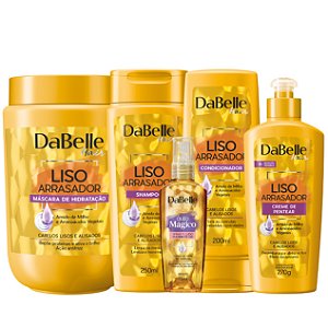Kit Dabelle Liso Arrasador Shampoo 250ml Condicionador Máscara 800g 175ml Creme de Pentear 270g Óleo Spray Multiprotetor 75ml