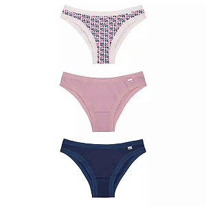 Del Rio Kit 3 Calcinhas Biquíni Cotton Love Make Marinho Tamanho P