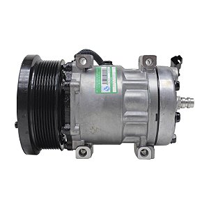 Compressor de Ar Condicionado SANDEN AA7H15AA 4769 Parafuso Passante Descarga e Sucção Traseira Máquina Trator Caterpillar D4E