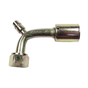 Conexão O'ring 90º Fêmea 10mm Aço c Válvula R134a