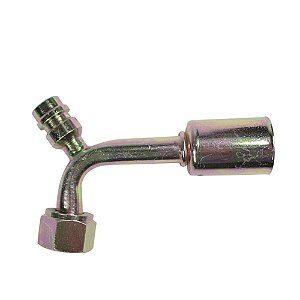Conexão O'ring 90º Fêmea 08mm c Válvula Serviço R134a