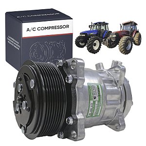 Compressor de Ar Condicionado Modelo 7H15 Máquina New Holland 12V 8pk 119mm