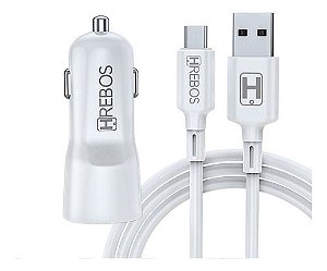 Carregador Para Celular Veicular 2 Usb + Cabo Tipo-C HS-80 C