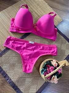 Conjunto Lingerie Com bojo Liso Calcinha Fio P,M,G,GG