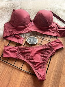 Conjunto de lingerie rendado Plus Size fio duplo 48,50,52