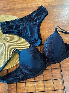 Conjunto clássico lingerie Calcinha Grande Com Renda