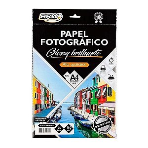 Papel Fotografico A4 180 gramas Glossy Brilhante BRW c 20 fls