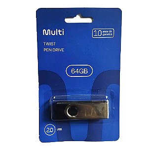 Pen Drive Multilaser Twist 64GB - PD590 - Preto