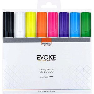 Giz Líquido Ponta 6mm 4g Blister 8 Cores Evoke Brw