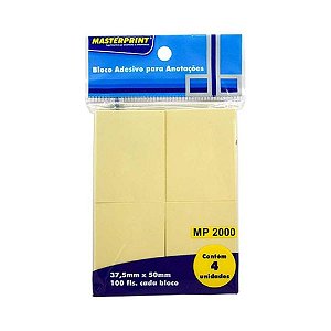 Bloco Adesivo 37,5x50mm 4 Blocos 100 Folhas Amarelo MP2000 – Masterprint
