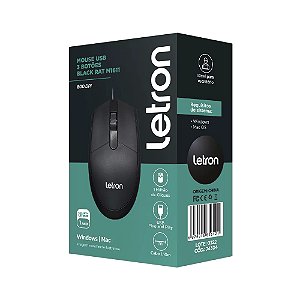 Mouse Letron Usb,3 Botoes, 1600 DPI, Black - Rat M1611
