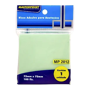 Bloco de Notas Adesivo 75x75mm com 100 Folhas Verde MP 2012 - Masterprint