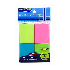 Bloco de Notas Adesivo 37,5x50mm com 4 Bloco de 100 Folhas - Masterprint - MP2001