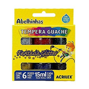 Tinta Tempera Guache Fantasia Glitter com 6 cores