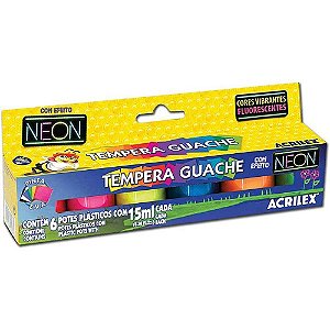 Tempera Guache com efeito Neon com 6 cores 15 ml cada Acrilex