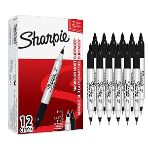 Marcador Permanente Sharpie Twin Tip  Preto Cx c 12 Unidades