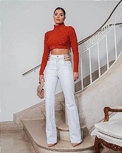 Calça Jeans Clara com Tiras Laterais