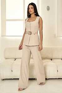 CONJ.ALFAIATARIA BLAZER COLETE C/ CINTO FIVELA METAL E CALÇA RETA