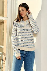 BLUSA TRICOT LISTRAS GOLA POLO
