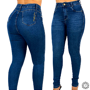 Calça Jeans Feminina Skinny Bigode com USD Elastano Cintura Alta Efeito Levanta Bumbum