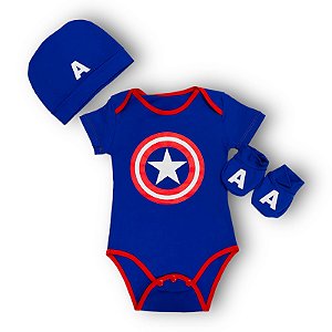 Body para Bebê Manga Curta Capitão America com Gorro e Sapato - Louli Baby:  Roupas de Bebê | Body, Macacão, Tênis e mais