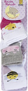 KIT MEIA DUCK ATOALHADA ESTAMPADA MENINA RN