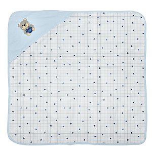 TOALHA BUBLIM MALHA PLUSH URSO ESTRELAS AZUL