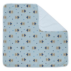 MANTA DUPLA FACE BUBLIM MALHAS - URSO ESTRELAS AZUL