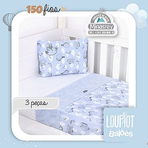 JOGO DE LENCOL LOUPIOT TEMAS 3 PÇAS - REF5200 AZUL