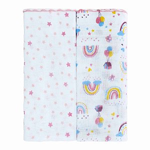TOALHA FRALDA BUBLIM ARCO IRIS ROSA